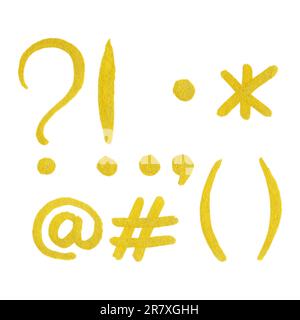 Symbolsatz Satzzeichen Gold Goldbeschriftung Typografie isoliert. Stockfoto