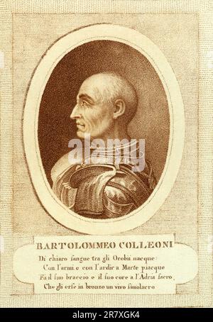 1450 Ca , Bergamo , ITALIEN : der italienische Condottiero BARTOLOMEO COLLEONI ( 1395 - 1475 ). Gravur eines unbekannten Künstlers aus dem 18. Jahrhundert. - GESCHICHTE - FOTO STORICHE - CONDOTTIERO - PORTRAIT - RITRATTO - ITALIA - Capitano di Ventura - Generale - ritratto - Incisione - illustrazione - Illustration - profilo - Profil - RINASCIMENTO - RENAISSANCE - armatura - Armure -- Archivio GBB Stockfoto