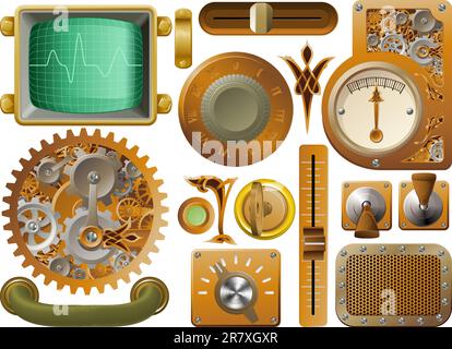 Industrielle viktorianischen Stil Grunge Steampunk design Element Schalter, usw. wählt. Stock Vektor