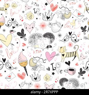 Nahtloses Grafikdesign vom Valentinstag auf weißem Hintergrund Stock Vektor