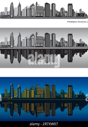 Skyline von Philadelphia mit Spiegelung im Wasser Stock Vektor