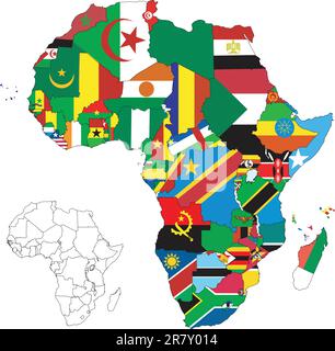 Vektordarstellung für den afrikanischen Kontinent. Mehr als 50 Länder, darunter mehrere kleine Inseln, Flüsse und Seen, sind nur sichtbar, wenn sie vergrößert werden. ... Stock Vektor