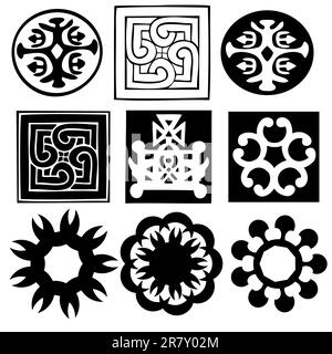 Vektordarstellung der verschiedenen Ornamente - abstrakte Symbole - Vektor. Diese Datei ist ein Vektor und kann ohne Qualitätsverlust auf jede Größe skaliert werden. Stock Vektor