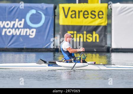 Varese, Italien. 18. Juni 2023. Varese, Varese, Italien, 18. Juni 2023, PR1 Single Sculls für Männer: Massimo Spolon (ITA) während des 2023 World Ruwing Cup II - Canoying Credit: Live Media Publishing Group/Alamy Live News Stockfoto