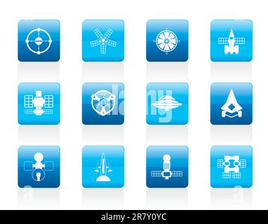 Verschiedene Arten von künftigen Raumfahrzeugen Symbole - Vektor Icon Set Stock Vektor