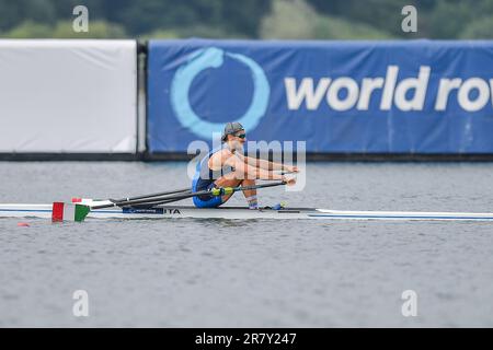 Varese, Italien. 18. Juni 2023. Varese, Varese, Italien, 18. Juni 2023, Single Sculls Final für Männer B: Davide Mumolo (ITA) beim World Ruwing Cup II 2023 – Canoying Credit: Live Media Publishing Group/Alamy Live News Stockfoto