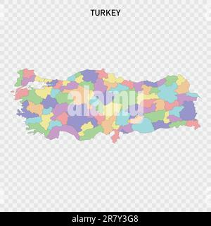 Isolierte farbige Karte der Türkei mit regionalen Grenzen Stock Vektor