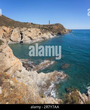 Cap Bear Lighthouse in Port Vendres, Frankreich Stockfoto