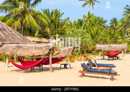 The scenic Medaketiya beach in the east of Tangalle, situated in the southern province of Sri Lanka. The coastal town has a majestic bay and the most Stock Photo