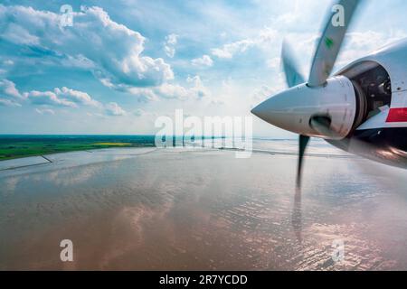 Panoramablick vom Flugzeug auf die Insel Juist, Deutschland Stockfoto