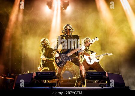Solvesborg, Schweden. 10., Juni 2023. Die schwedische Rockband Ghost führt während des schwedischen Musikfestivals Sweden Rock Festival 2023 in Solvesborg ein Live-Konzert auf. (Foto: Gonzales Photo - Terje Dokken). Stockfoto