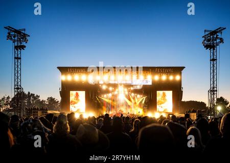 Solvesborg, Schweden. 10., Juni 2023. Die schwedische Rockband Ghost führt während des schwedischen Musikfestivals Sweden Rock Festival 2023 in Solvesborg ein Live-Konzert auf. (Foto: Gonzales Photo - Terje Dokken). Stockfoto