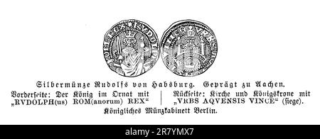 Silbermünze Rudolf I. vom Habsburger König von Deutschland (13. Jahrhundert) Stockfoto