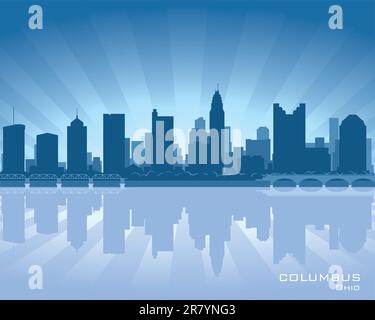 Columbus, Ohio Skyline Illustration mit Spiegelung im Wasser Stock Vektor