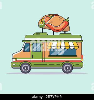 Food Truck-Van verkauft mexikanische Lebensmittel-Vektorbilder Stock Vektor