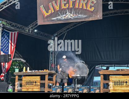 Eridge, Großbritannien. 16. Juni 2023. Eridge Park, Eridge, Kent, Großbritannien, am 16 2023. Juni. Festivalbesucher können die Sehenswürdigkeiten und Klänge während des Black Deer Festival of Americana am 16 2023. Juni in Eridge Park, Eridge, Kent, Großbritannien, genießen. Kredit: Francis Knight/Alamy Live News Stockfoto