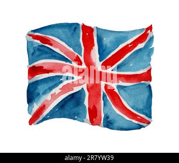 Vereinigtes Königreich Waving Flag. Aquarelldarstellung. Vorlage, Banner, Hintergrund. Nationalfeiertag. Symbol, Abbildung. Stockfoto