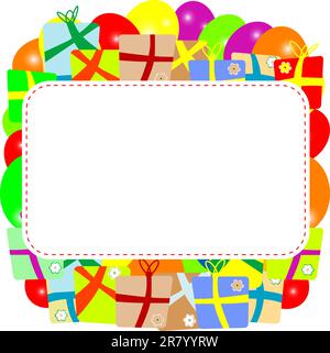 Grußkarte mit Geschenkbox und Kopierfeld. vektordarstellung Stock Vektor