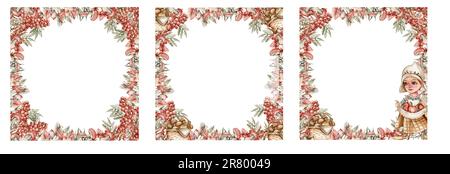 Quadratischer Herbstrahmen mit Pilzen. Herbstlustration für Sammelalben, Einladungen, Grußkarten, Partydekoration, Hochzeitsgeschirr, Grußkarten Stockfoto
