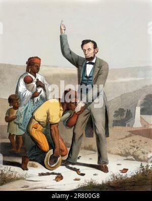 Le President des Etats Unis Abraham Lincoln (1809-1865) Proklame l'Emancipation des esclaves des Etats du sud le 22/09/1862. Lithographie Stockfoto