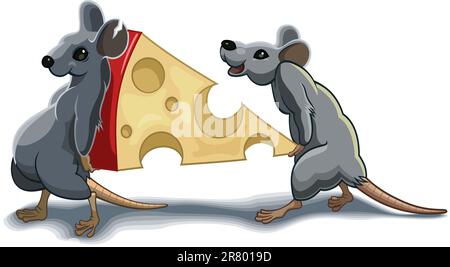 Zwei Mäuse tragen ein Stück des Käses Stock Vektor