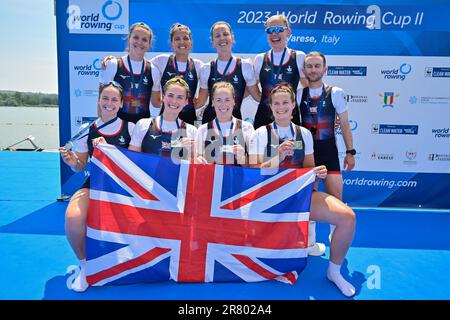 Varese, Italien. 18. Juni 2023. Varese, Varese, Italien, 18. Juni 2023, Women's Eight Final: Team GBR - 2, klassifiziert während des World Ruwing Cup II 2023 - Kanoying Credit: Live Media Publishing Group/Alamy Live News Stockfoto