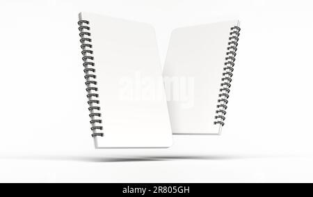 Vorder- und Rückansicht des weißen leeren Notebooks. 3D Modell rendern Stockfoto