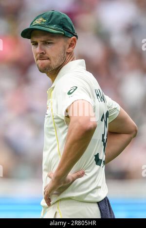 Birmingham, Großbritannien. 18. Juni 2023. Josh Hazlewood aus Australien während des LV= Insurance Ashes First Test Series Day 3 England gegen Australien in Edgbaston, Birmingham, Großbritannien, 18. Juni 2023 (Foto von Craig Thomas/News Images) in Birmingham, Großbritannien, am 6./18. Juni 2023. (Foto: Craig Thomas/News Images/Sipa USA) Guthaben: SIPA USA/Alamy Live News Stockfoto