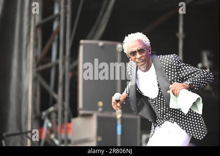 17. Juni 2023, Leeds, South Yorkshire, U.K: Junior Performing at lets Rock Leeds 80s Festival , Leeds UK , 17.06.2023 (Kreditbild: © Robin Burns/ZUMA Press Wire) NUR REDAKTIONELLE VERWENDUNG! Nicht für den kommerziellen GEBRAUCH! Stockfoto