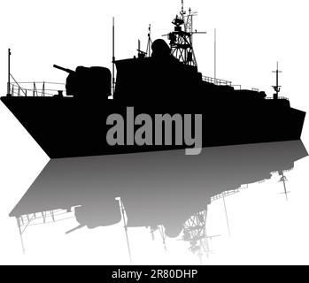 Sowjetische (russische) Anti-U-Boot Corvette Silhouette. Vektor auf separaten Ebenen Stock Vektor