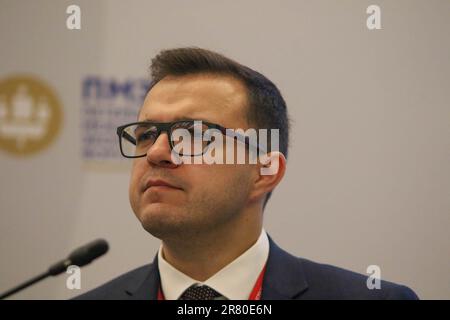 Sankt Petersburg, Russland. 14. Juni 2023. Nikita Rublenkov, nimmt an einer Sitzung im Rahmen des St. Petersburg International Economic Forum 2023 (SPIEF 2023). (Foto: Maksim Konstantinov/SOPA Images/Sipa USA) Guthaben: SIPA USA/Alamy Live News Stockfoto