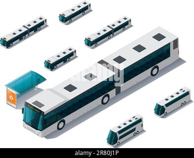 Satz detaillierter isometrischer Busse Stock Vektor