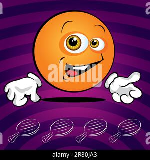 Lustige lächelnd Tischtennisball auf violettem Hintergrund Stock Vektor