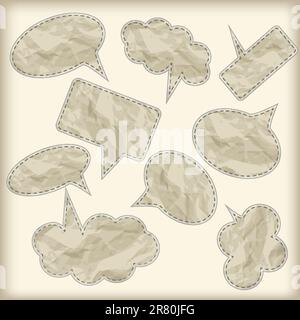 vektorset mit neun Retro-Sprechblasen, zerknitterte Papierstruktur Stock Vektor