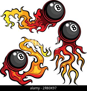 Flaming Billard Acht Ball Vector brennt mit Feuer Stock Vektor