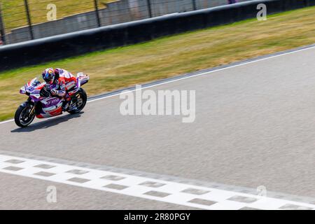 Sachsenring, Hohenstein-Ernstthal, Sachsen, Deutschland. 18. Juni 2023. 2023 Deutsche MotoGP, Renntag; Nummer 89 Prima Pramac Rennfahrer Jorge Martin während des Rennens Credit: Action Plus Sports/Alamy Live News Stockfoto