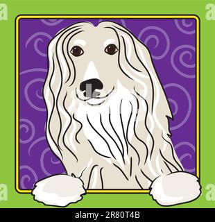 Ein Cartoon Bild ein Afghanischer Windhund, erstellt in der Tradition der Volkskunst. Stock Vektor