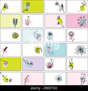 24 Visitenkarten mit Blumenmuster Stock Vektor