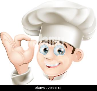 Abbildung eines glücklich lächelnde Cartoon-Chef in einem Koch Hut Stock Vektor