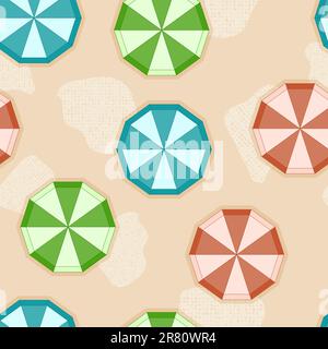 vector nahtloser Hintergrund mit Sonnenschirmen am Sandstrand, Stufen 10 Stock Vektor