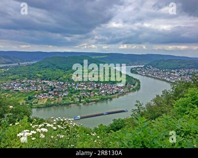 Luftaufnahme auf den Rhein bei Boppard, Deutschland Stockfoto