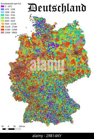 Bevölkerung in Deutschland nach Postleitzahlenkarte Stockfoto