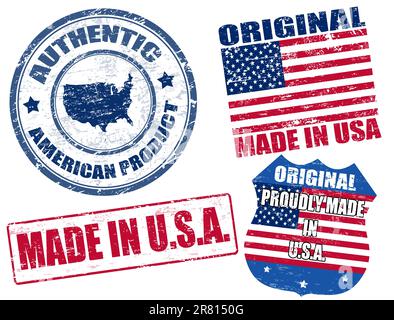 Satz Stempel aus Grunge-Gummi mit Text „Made in USA“ innen, Vektorgrafik Stock Vektor