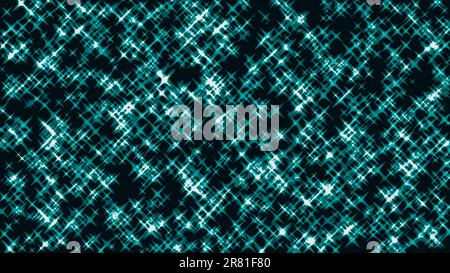 Imitation des Sternenhimmels, computergesteuerte Kunst - viele türkisfarbene Kreuze auf schwarzem Hintergrund. Stockfoto