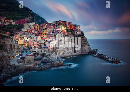 Cinque Terre, Blick auf Manarola - die Provinz La Spezia, Ligurien, Norditalien Stockfoto