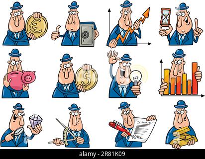 Cartoon-Illustration der lustige Geschäftsleute Sammlungssatz Stock Vektor