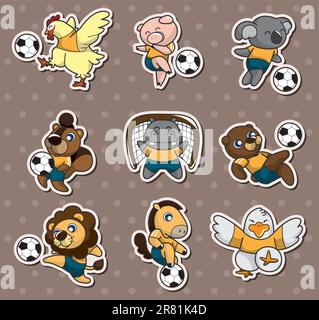 Zeichentrickfilme, Tierfußballspieler-Aufkleber Stock Vektor