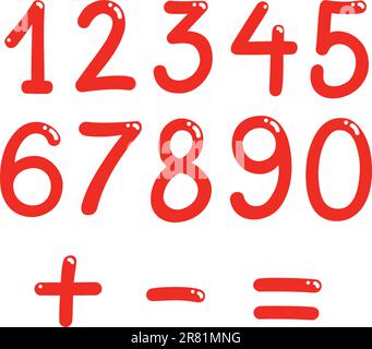 Darstellung der Zahlen von Null bis neun und mathematische Symbole Stock Vektor