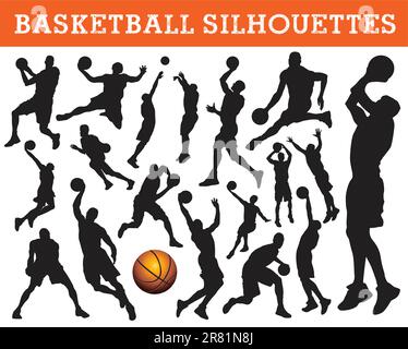 vektorkollektion von Basketball-Silhouetten isoliert auf weißem Hintergrund Stock Vektor