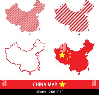 Vektordarstellung der Karte von China in vier verschiedenen Designs. Stock Vektor